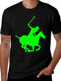 Black Polo T-Shirt with Neon Green Horse and Rider Graphic product image 1
