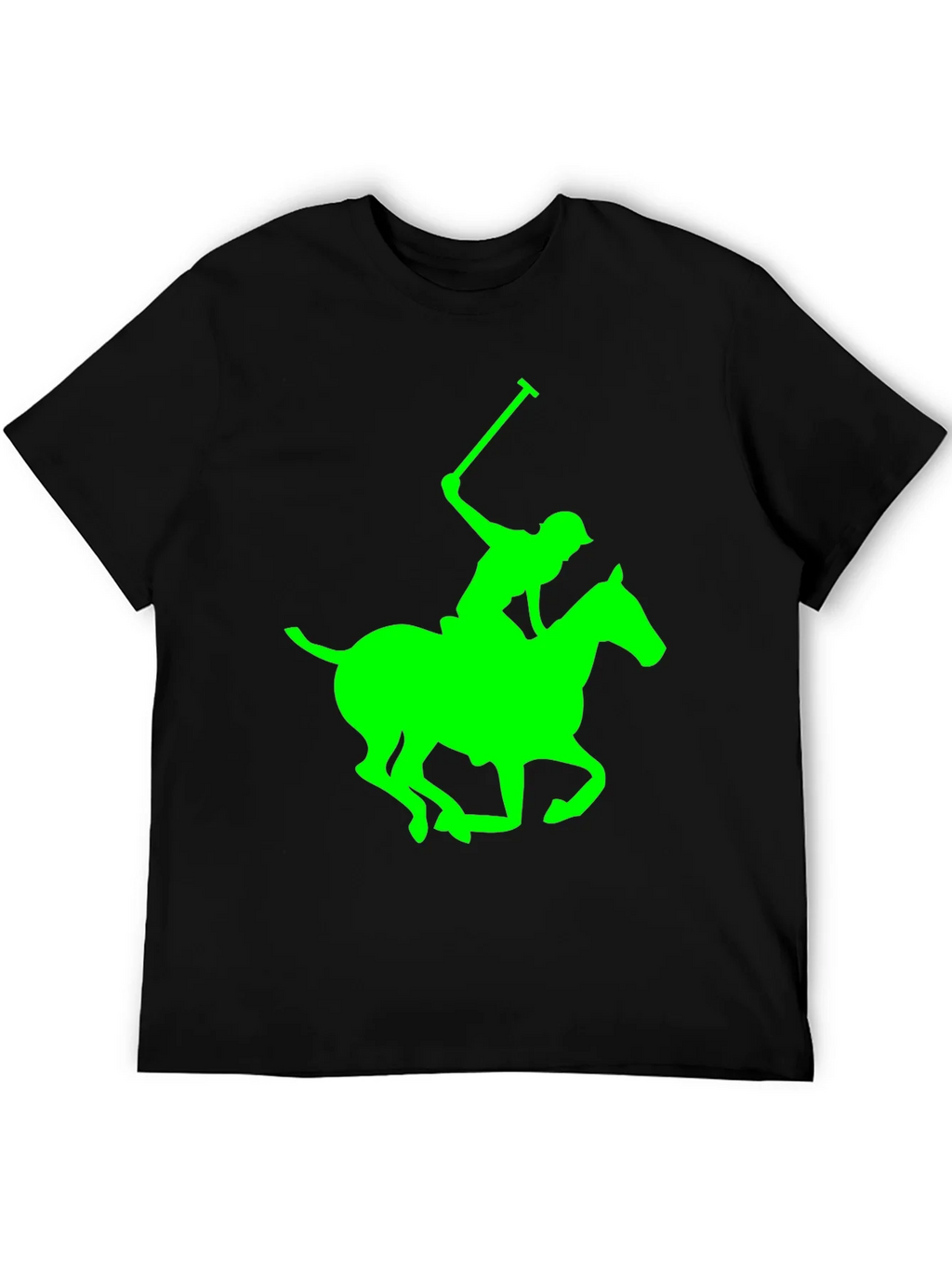 Black Polo T-Shirt with Neon Green Horse and Rider Graphic product image 5