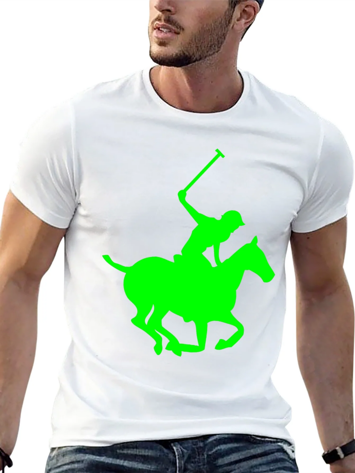 Black Polo T-Shirt with Neon Green Horse and Rider Graphic product image 12