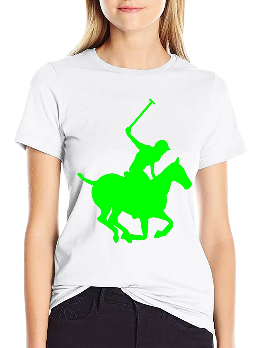 Black Polo T-Shirt with Neon Green Horse and Rider Graphic product image 8