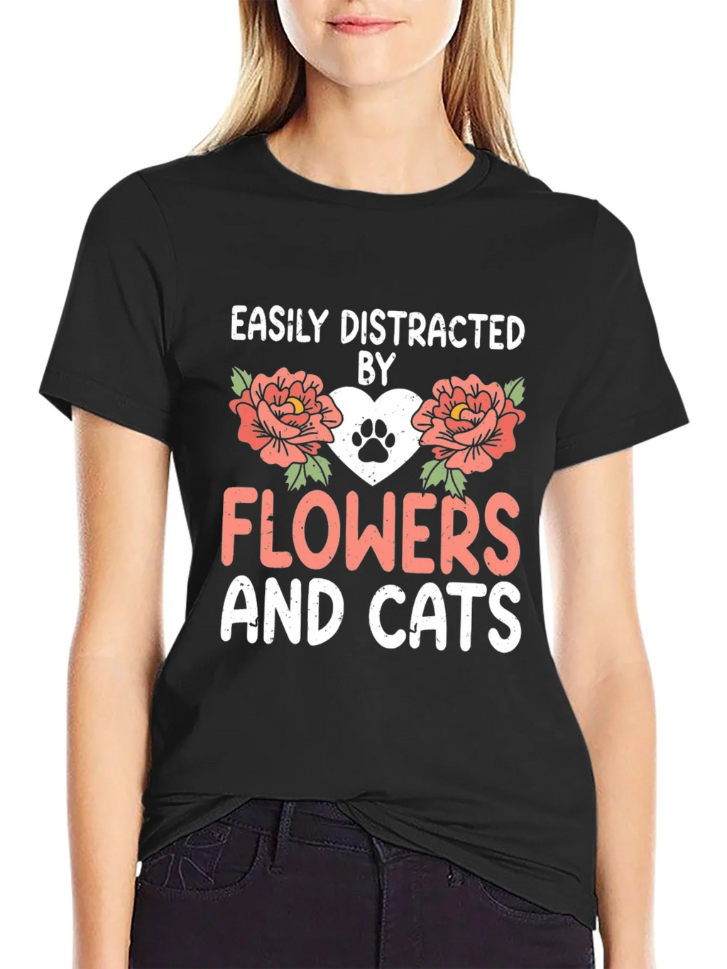 Easily Distracted By Flowers And Cats T-Shirt product image 2