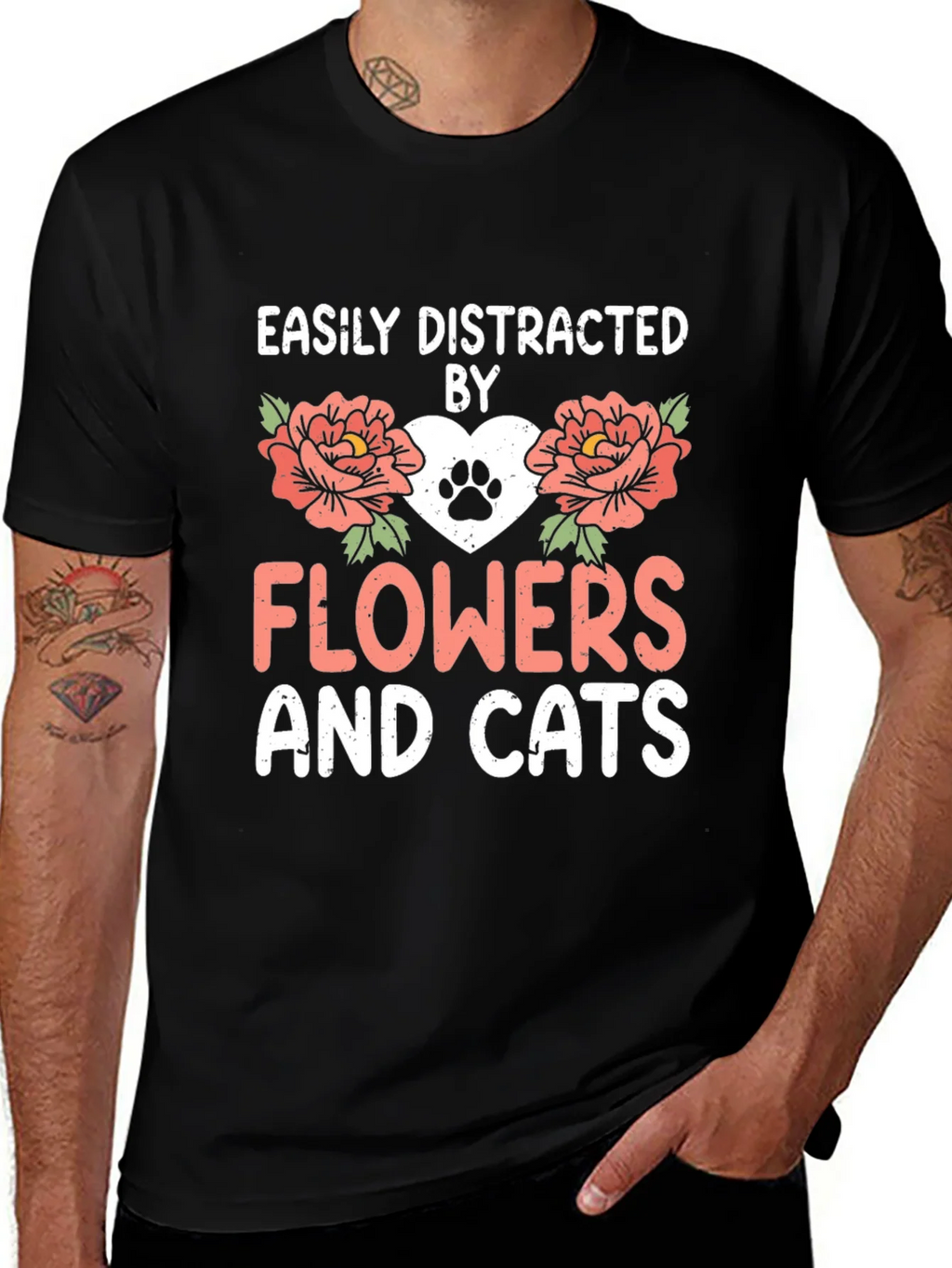 Easily Distracted By Flowers And Cats T-Shirt product image 1