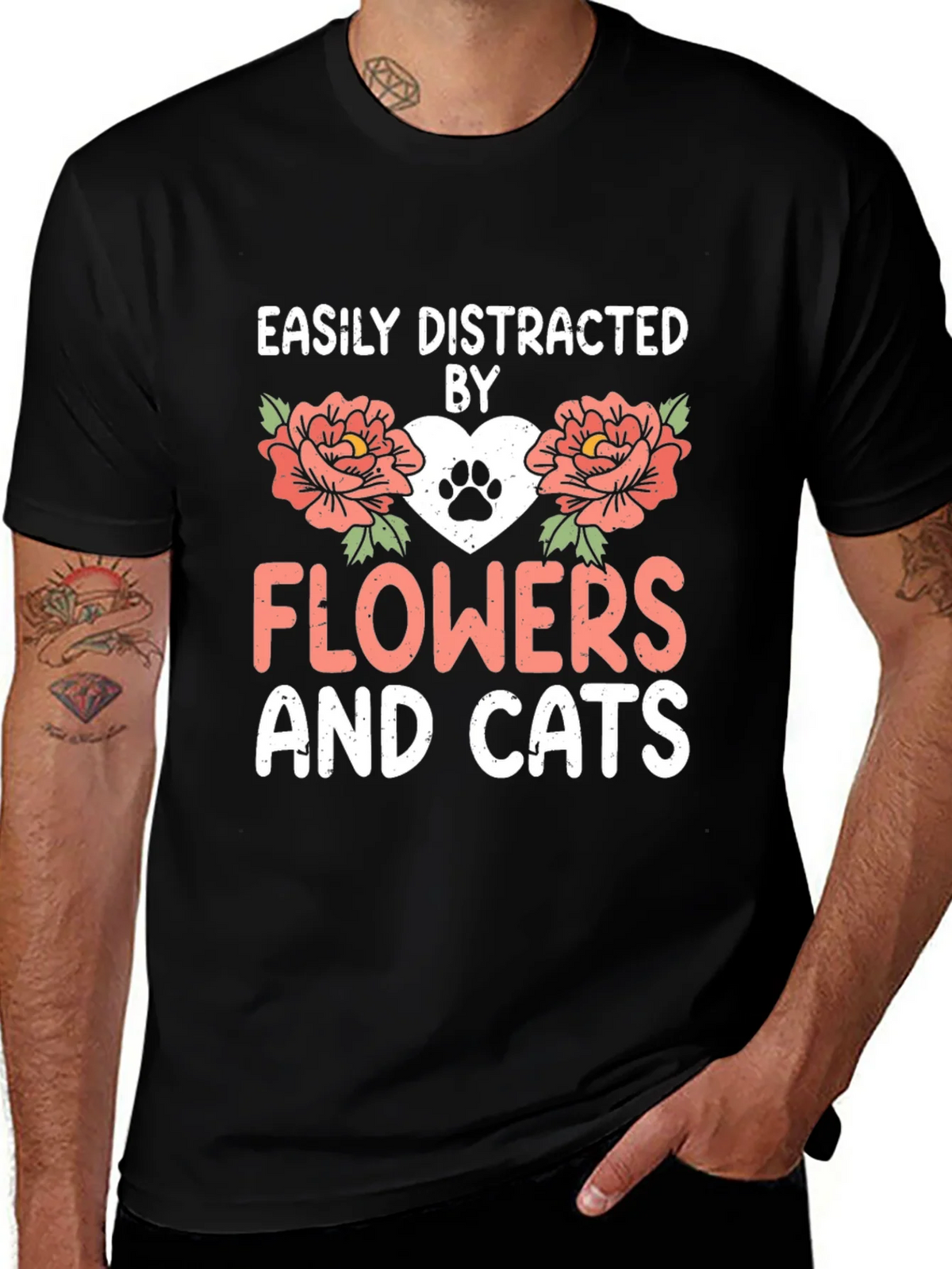 Easily Distracted By Flowers And Cats T-Shirt product image 1