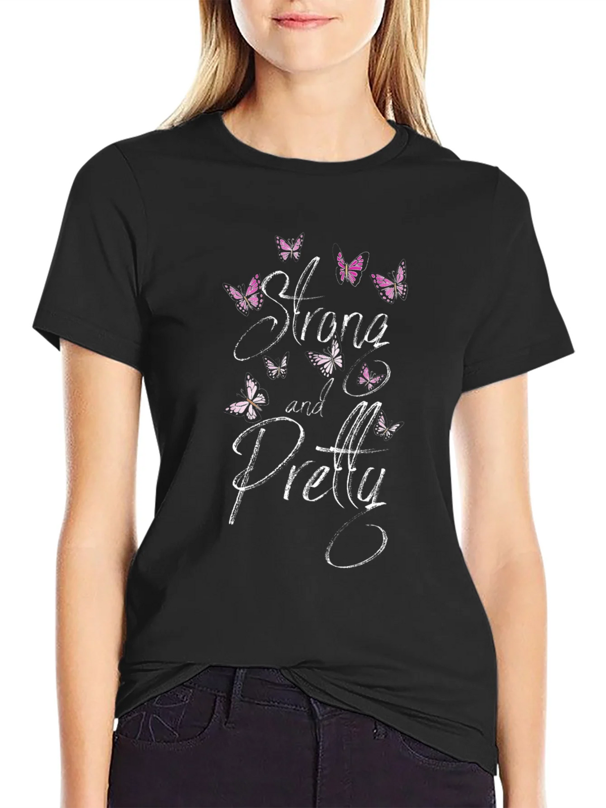 Strong and Pretty Butterfly T-Shirt - Black product image 2
