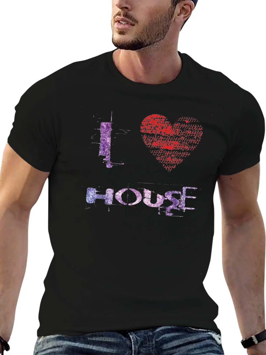 I Love House Music Graphic Tee - Black product image 6