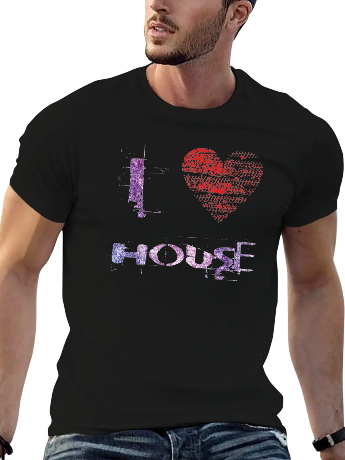 I Love House Music Graphic Tee - Black product image 6