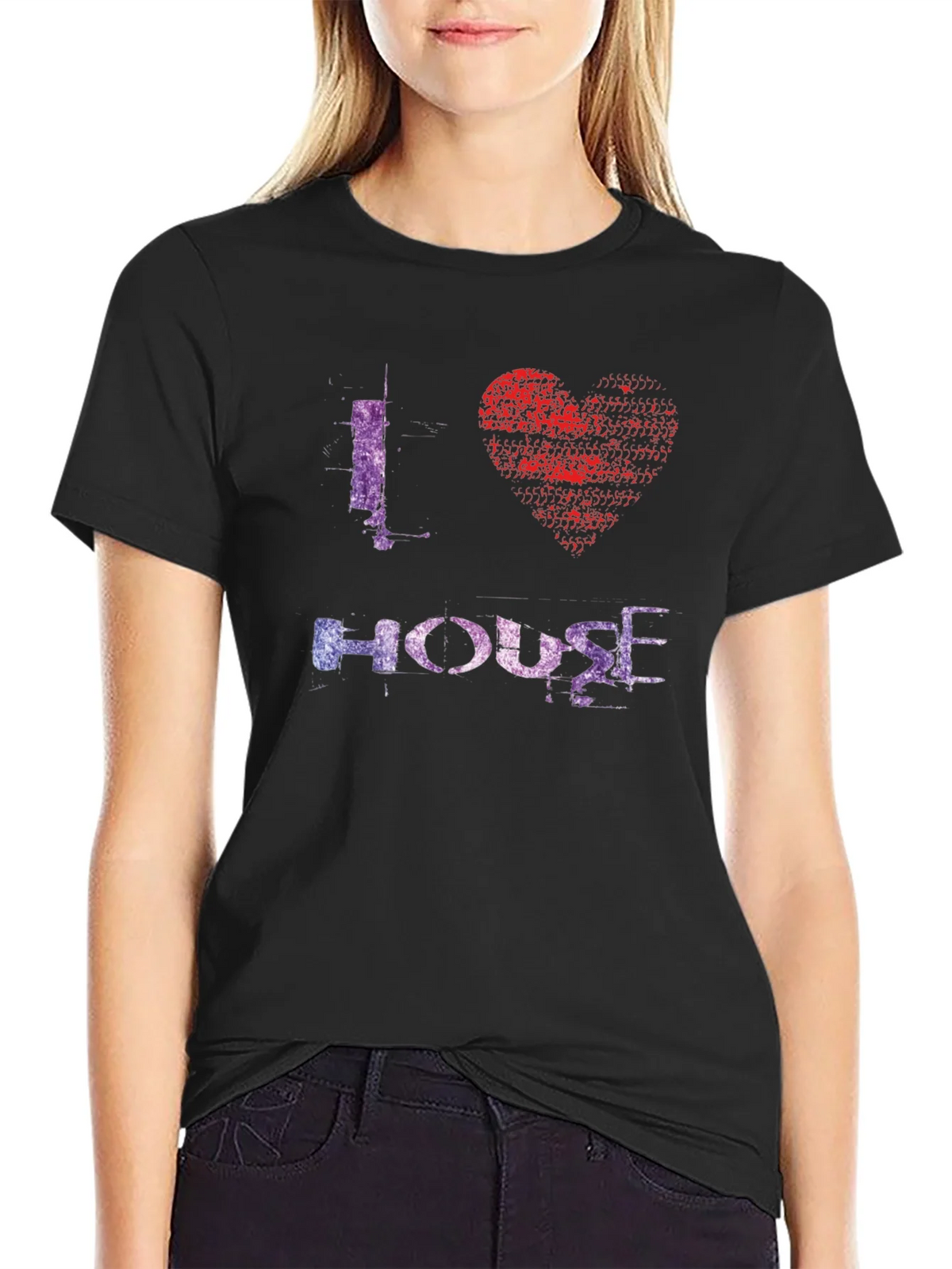 I Love House Music Graphic Tee - Black product image 2