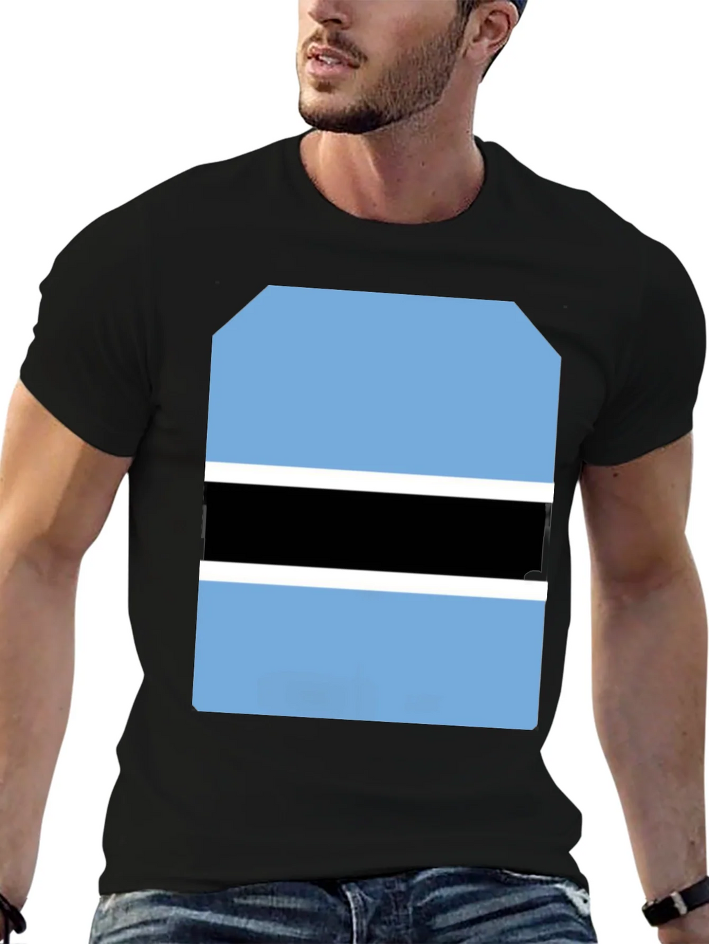Botswana Flag Graphic Tee - Black Cotton T-Shirt product image 6