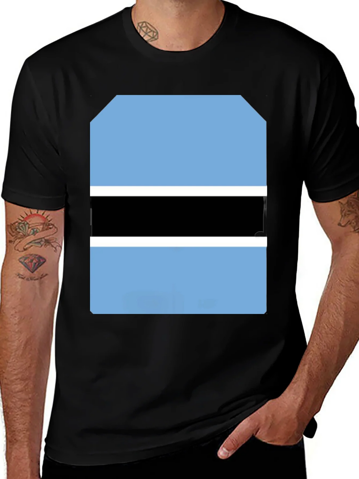 Botswana Flag Graphic Tee - Black Cotton T-Shirt product image 1