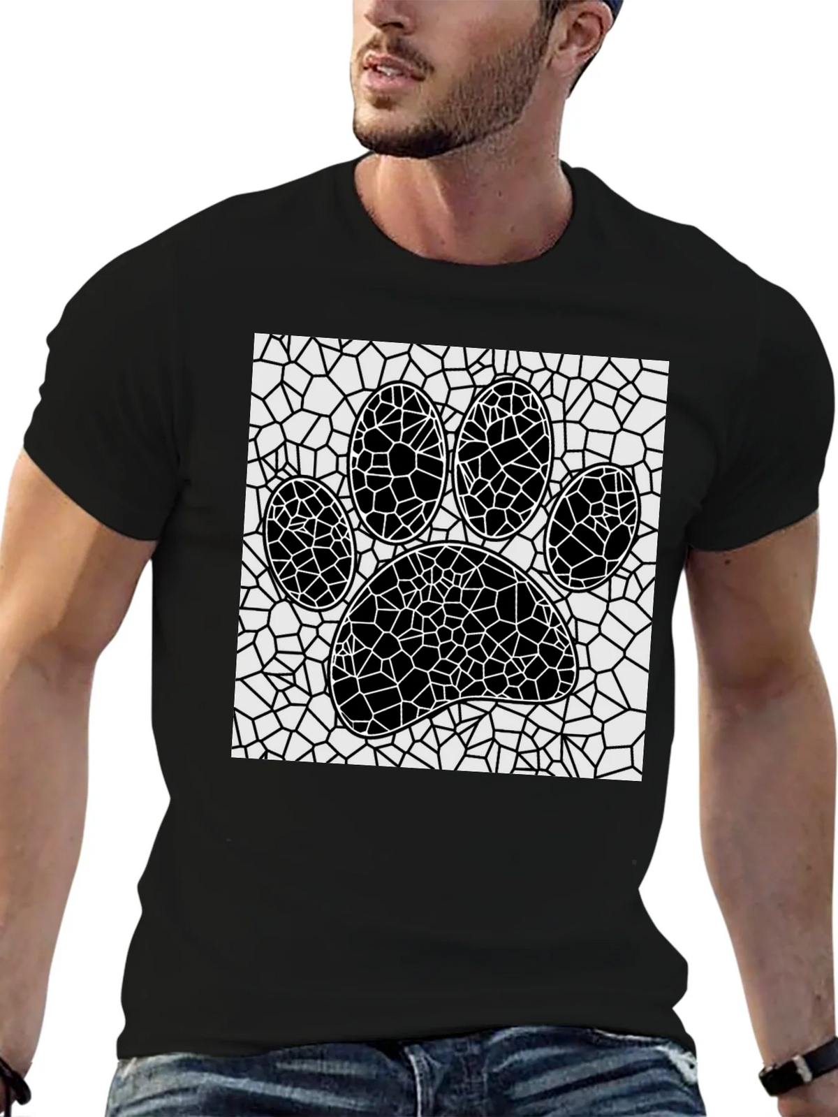 Mosaic Paw Print T-Shirt - Abstract Pet Lover Tee product image 6