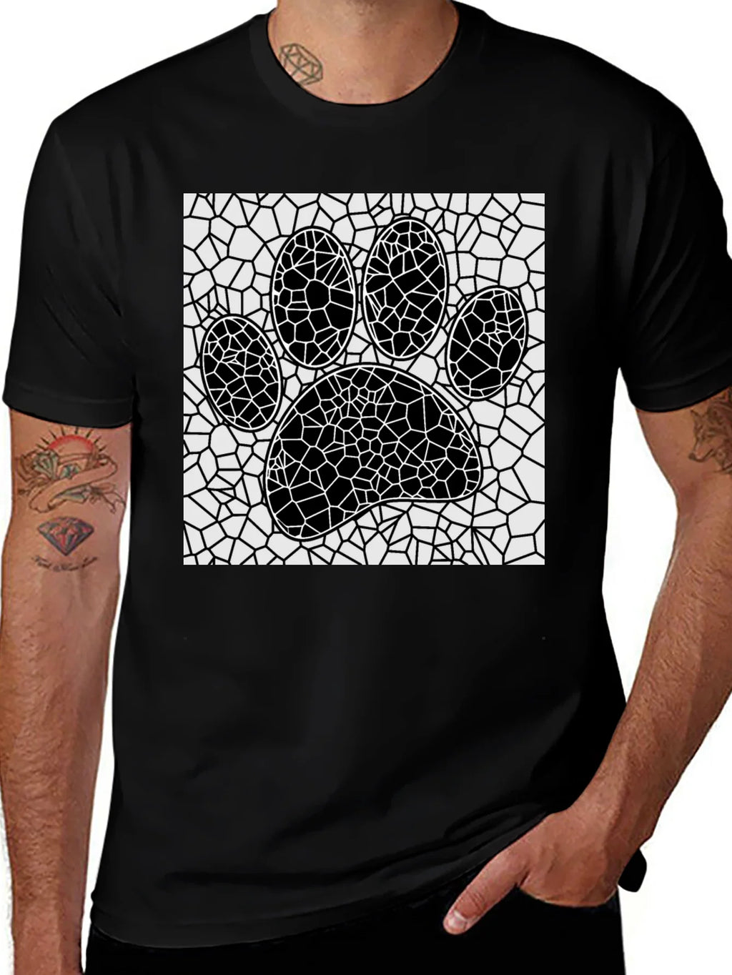 Mosaic Paw Print T-Shirt - Abstract Pet Lover Tee product image 1