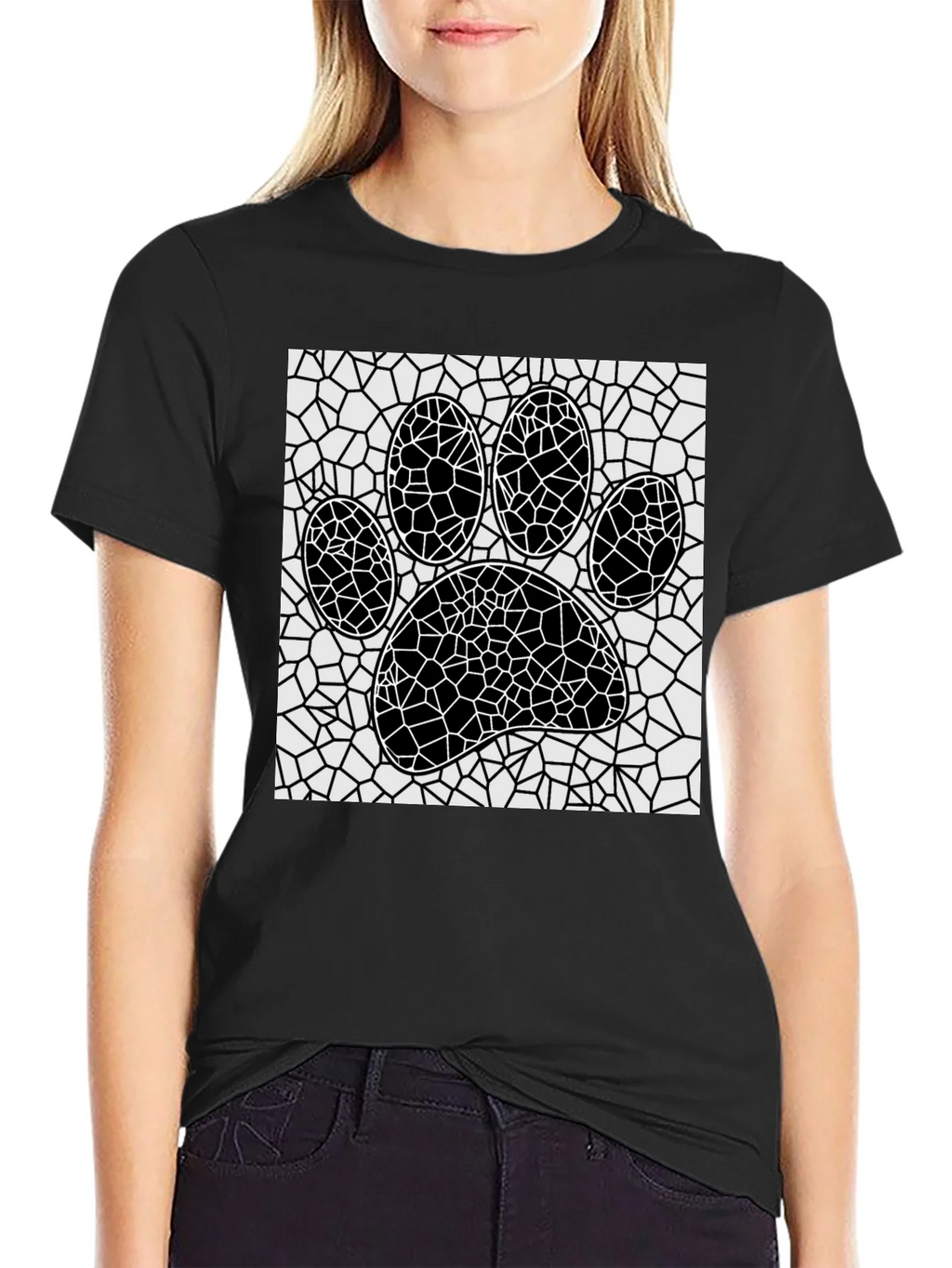 Mosaic Paw Print T-Shirt - Abstract Pet Lover Tee product image 2