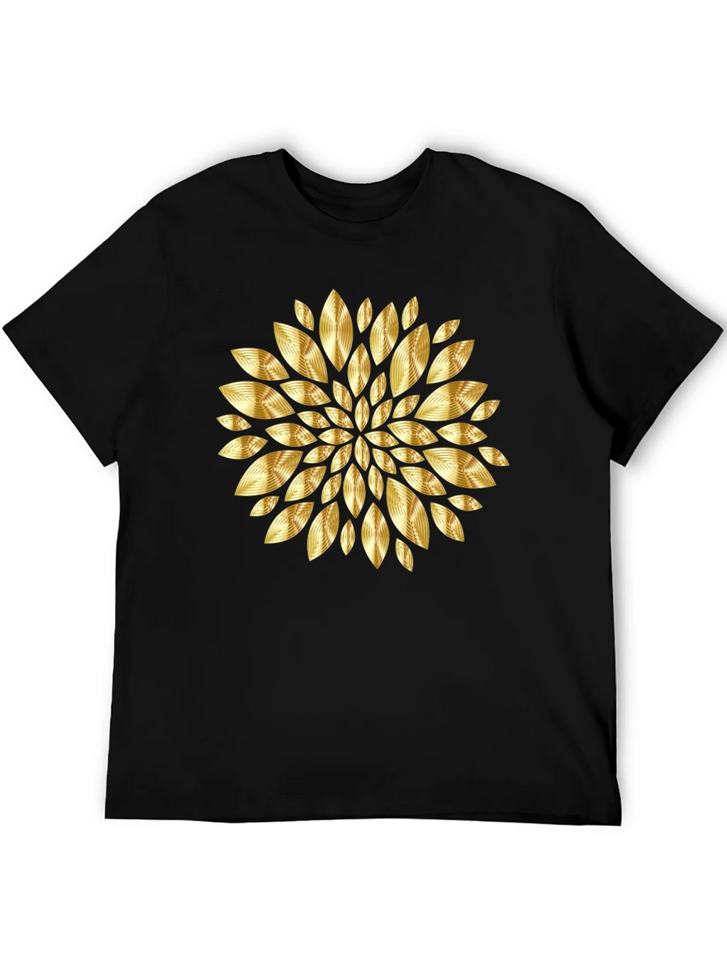Gold Floral Pattern Black T-Shirt product image 5