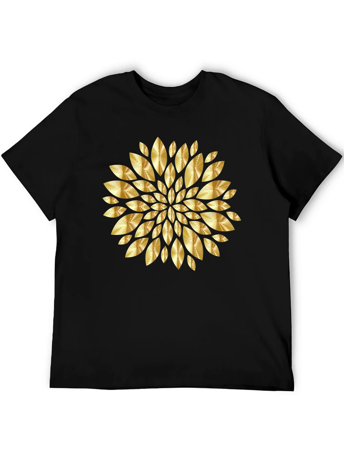Gold Floral Pattern Black T-Shirt product image 5