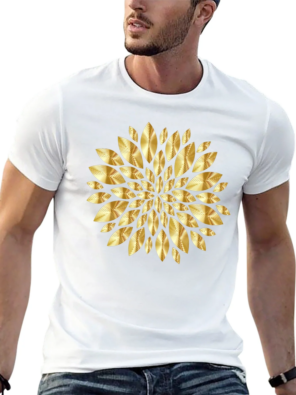 Gold Floral Pattern Black T-Shirt product image 12