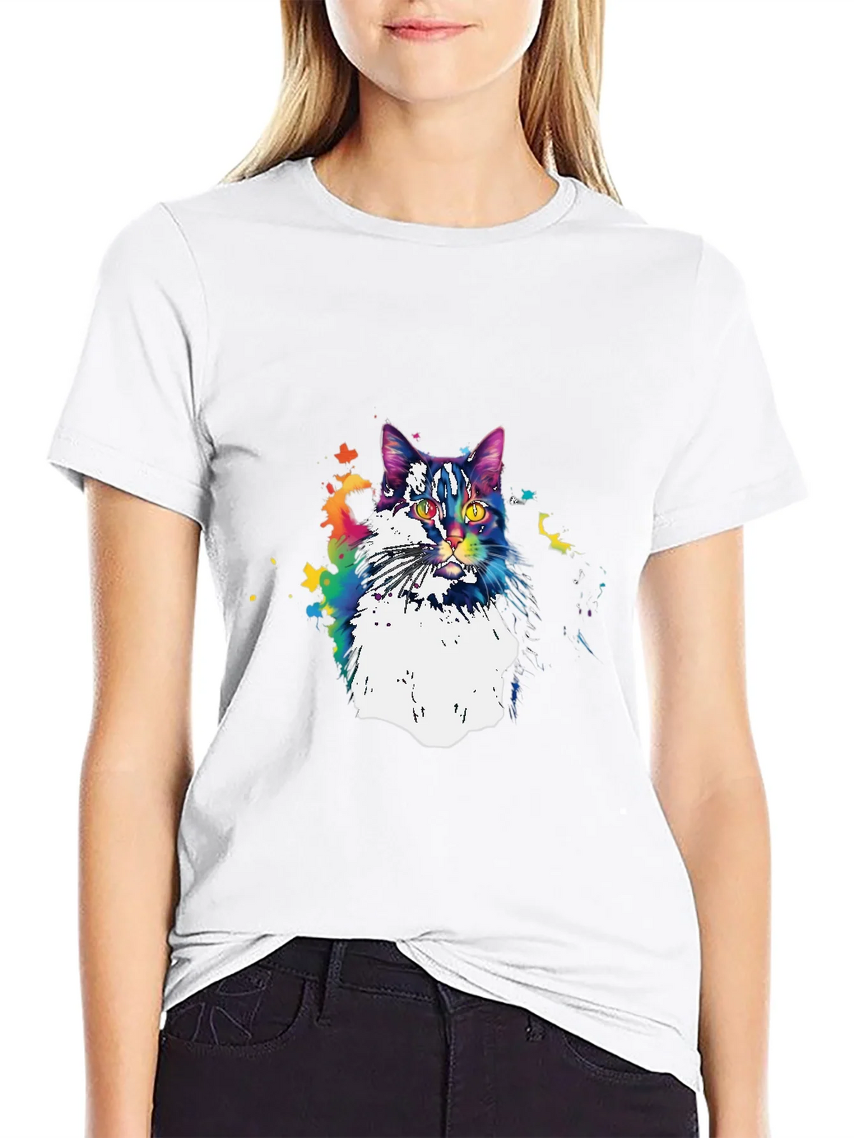 Colorful Cat Graphic T-Shirt - Black product image 8