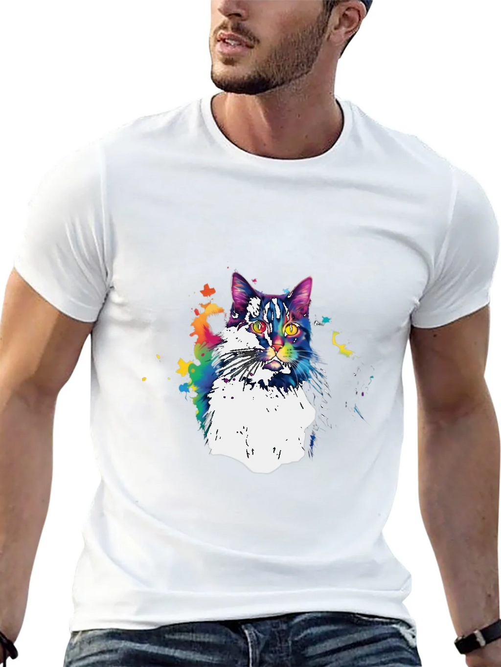 Colorful Cat Graphic T-Shirt - Black product image 12