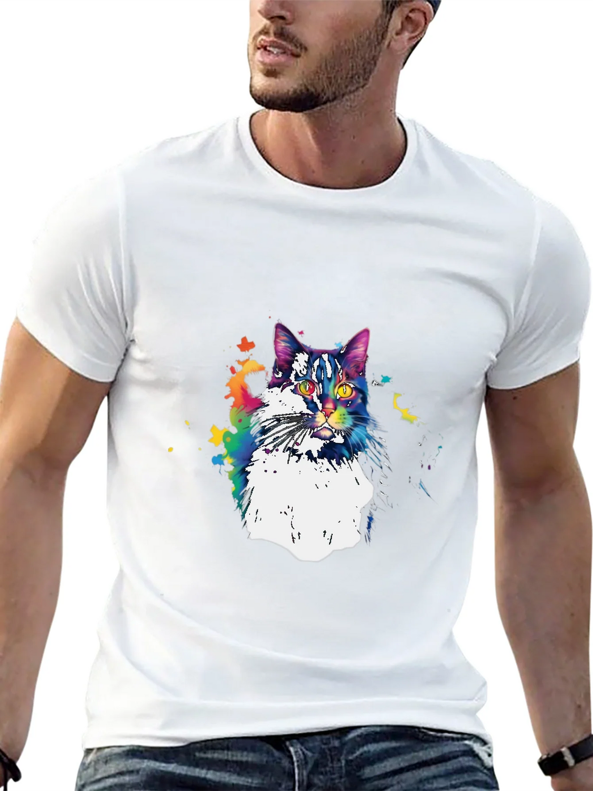 Colorful Cat Graphic T-Shirt - Black product image 12
