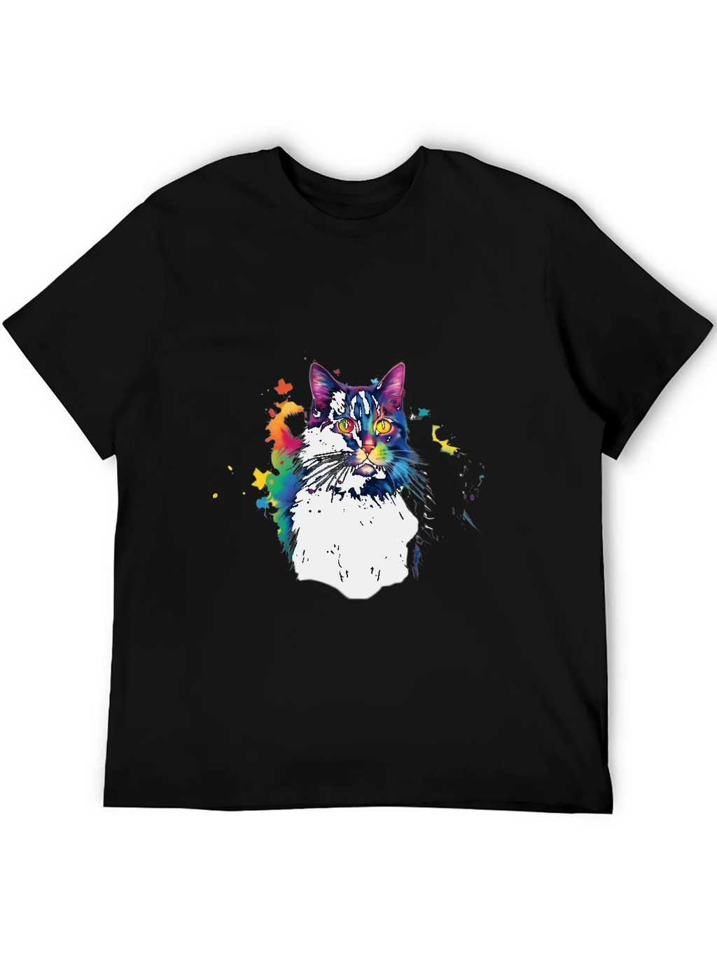 Colorful Cat Graphic T-Shirt - Black product image 5