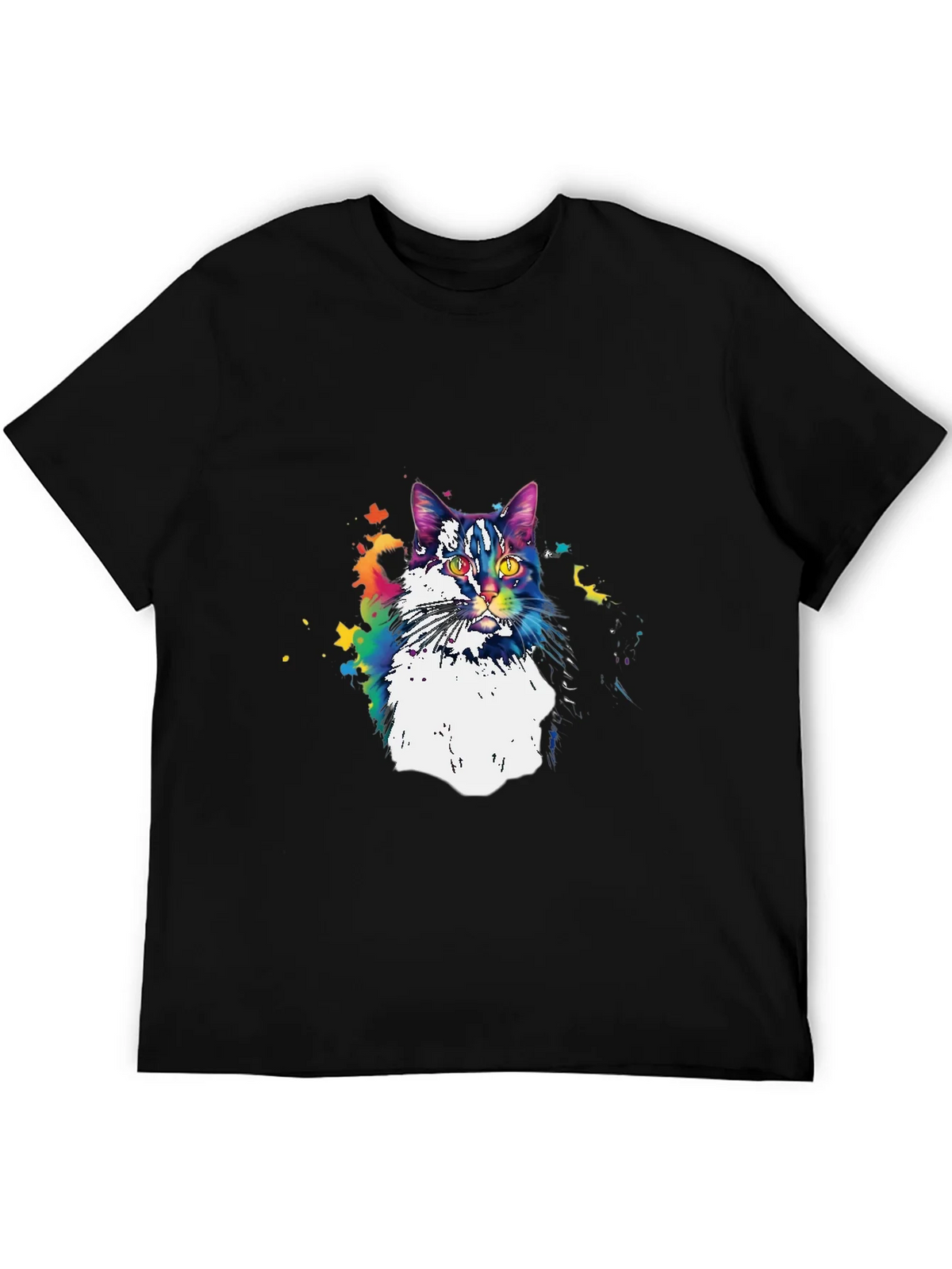Colorful Cat Graphic T-Shirt - Black product image 5