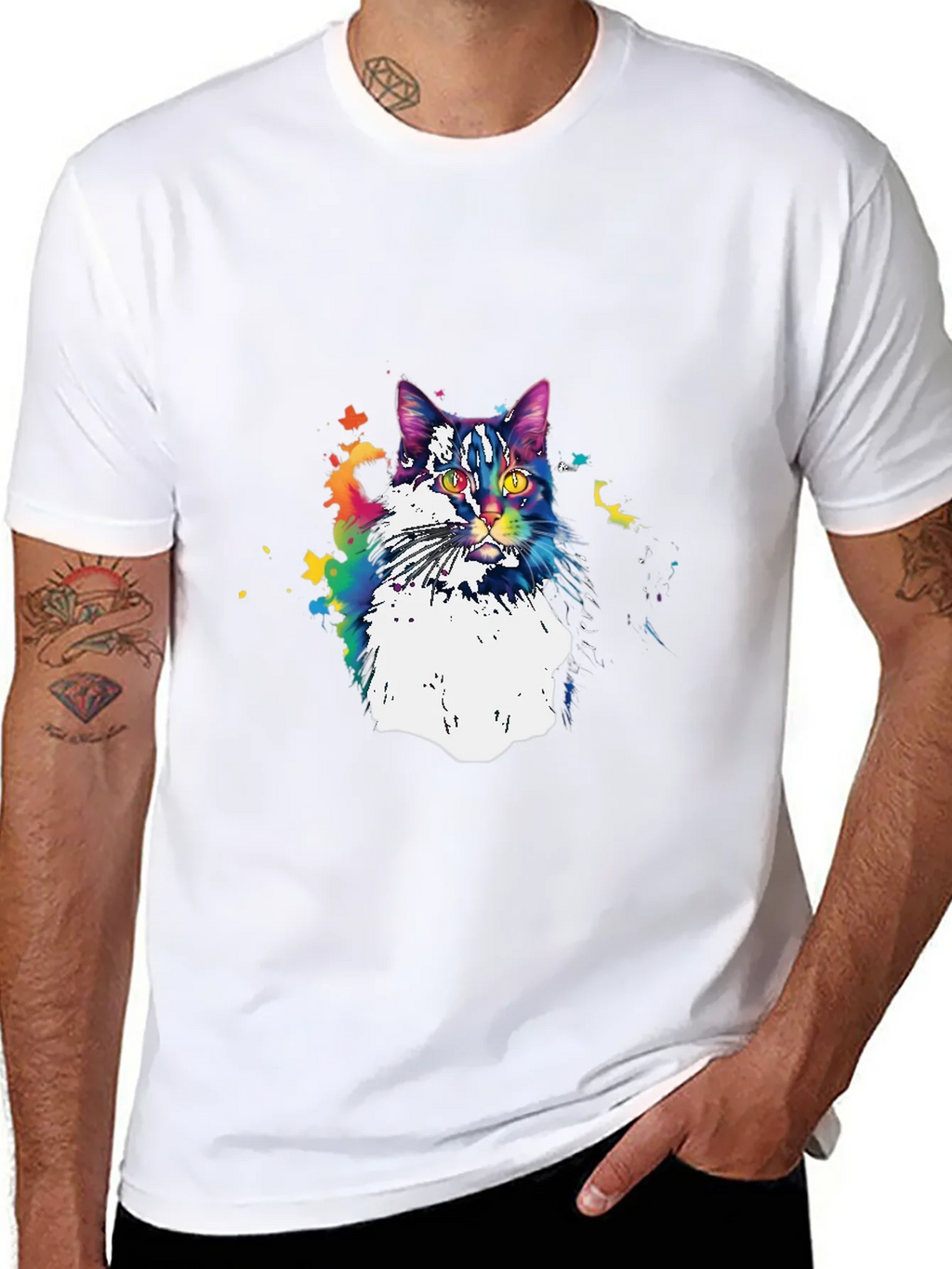 Colorful Cat Graphic T-Shirt - Black product image 7