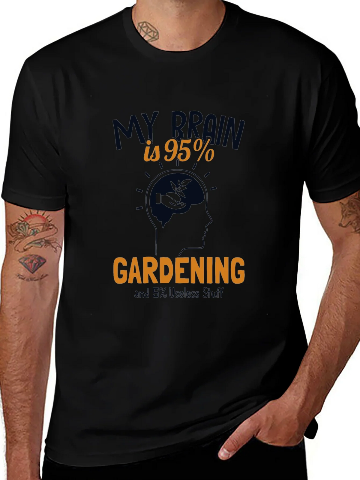 Gardening Brain Graphic Tee - Black Cotton T-Shirt product image 1