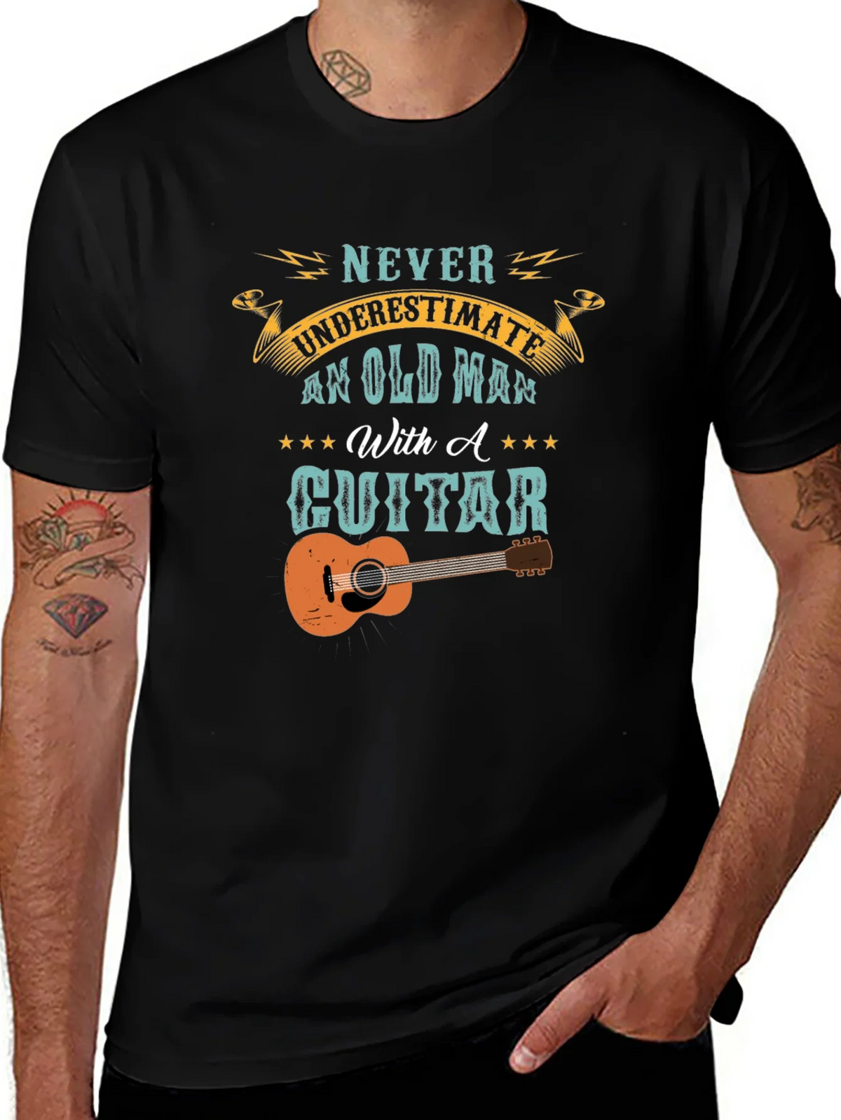 Old Man With A Guitar Graphic Tee - Black product image 1