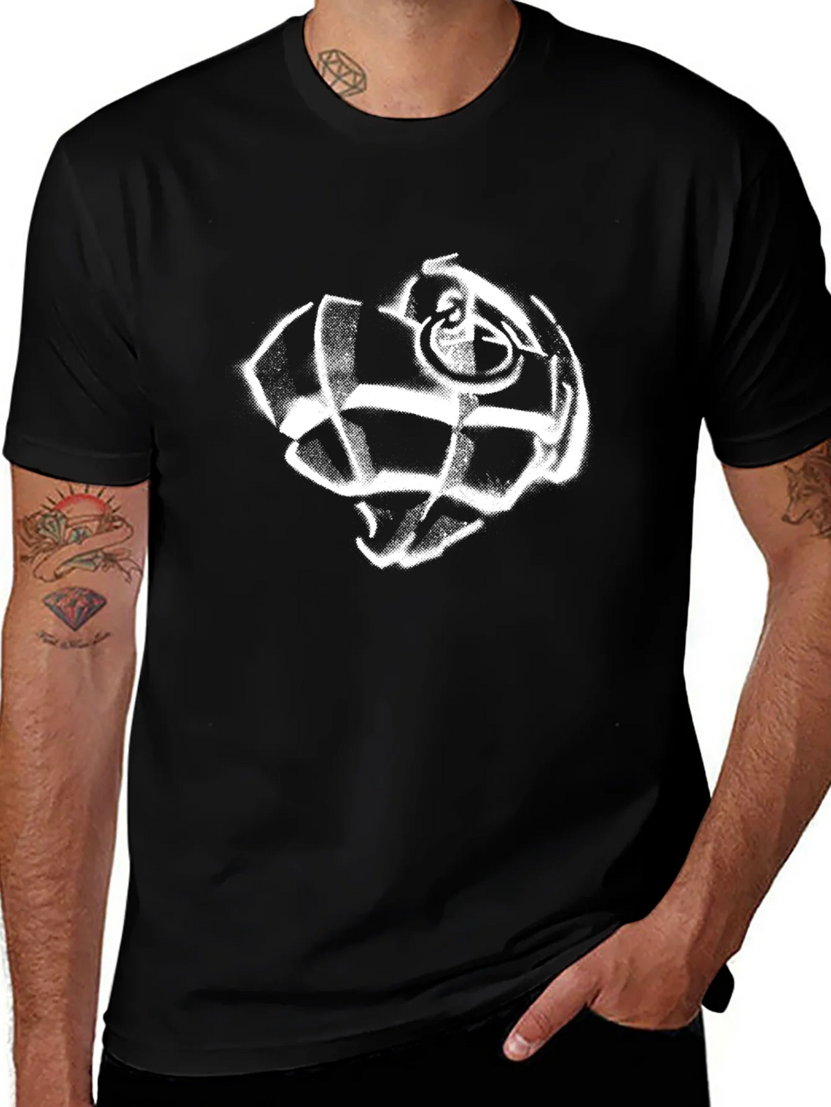 Black T-Shirt with White Grenade Graphic product image 1
