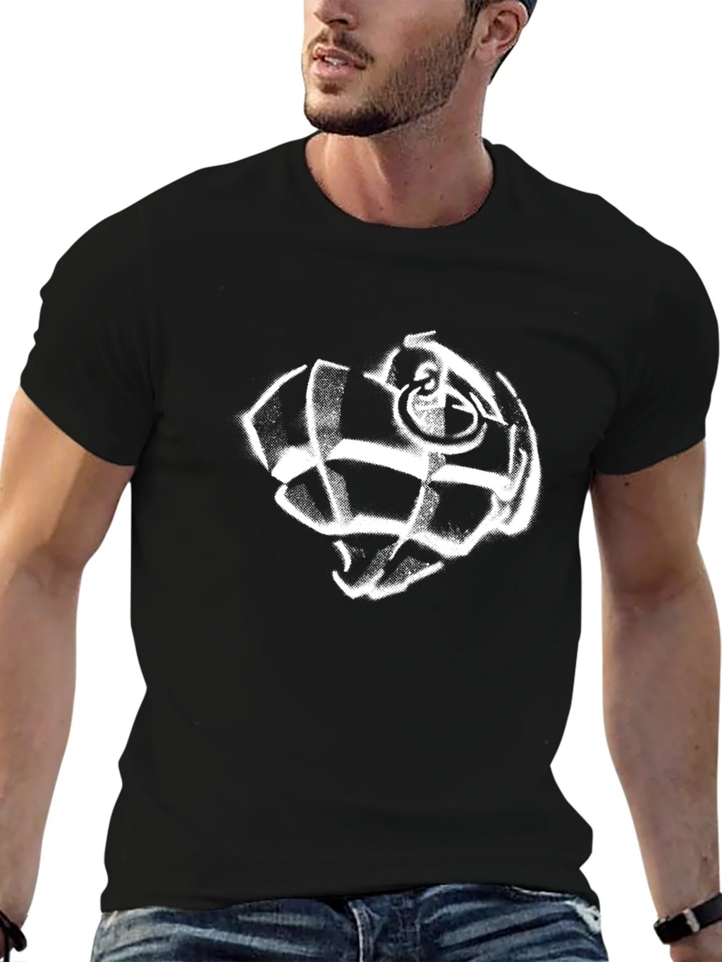 Black T-Shirt with White Grenade Graphic product image 6