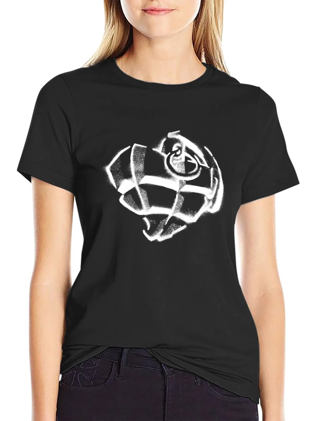 Black T-Shirt with White Grenade Graphic product image 2