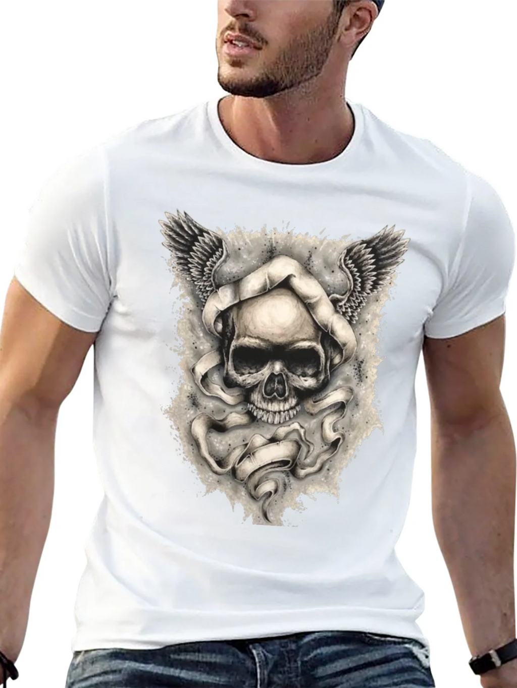 Skull with Wings Graphic Print Mens T-Shirt product image 12