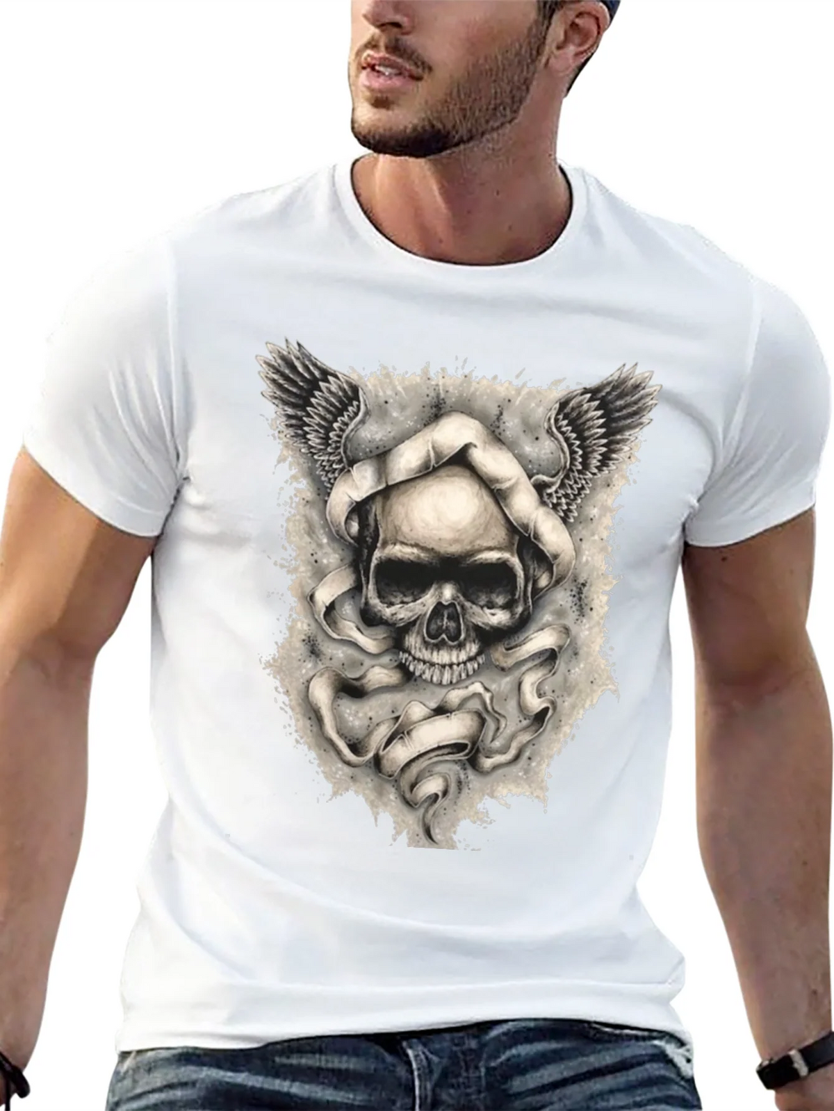 Skull with Wings Graphic Print Mens T-Shirt product image 12