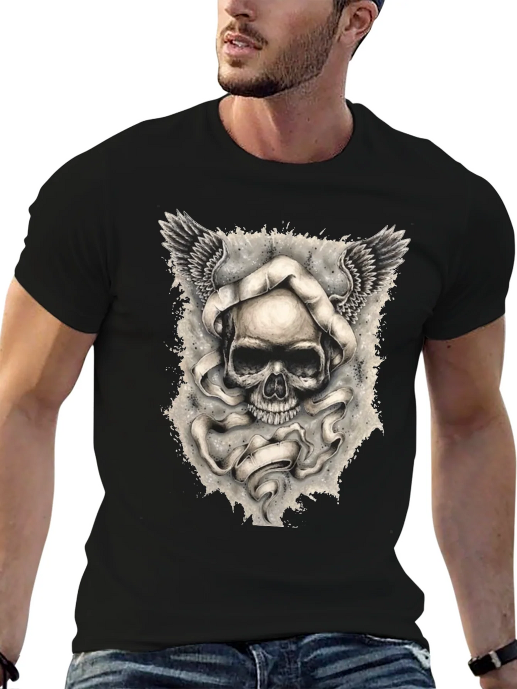 Skull with Wings Graphic Print Mens T-Shirt product image 6