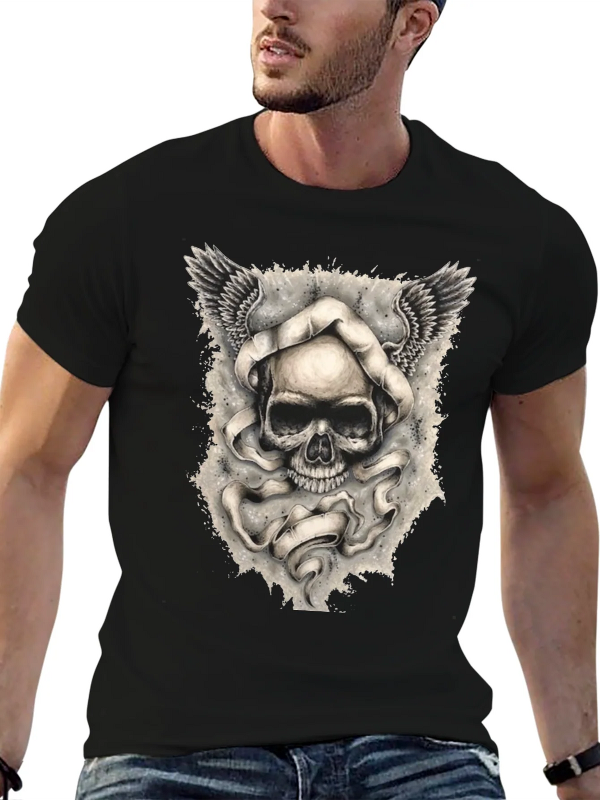 Skull with Wings Graphic Print Mens T-Shirt product image 6