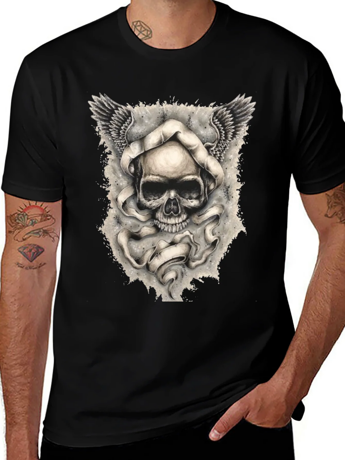 Skull with Wings Graphic Print Mens T-Shirt product image 1