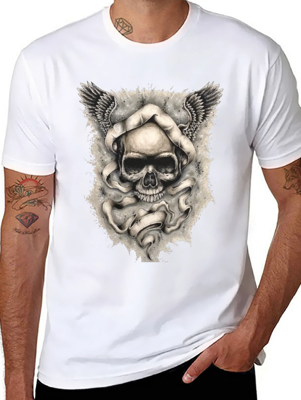 Skull with Wings Graphic Print Mens T-Shirt product image 7