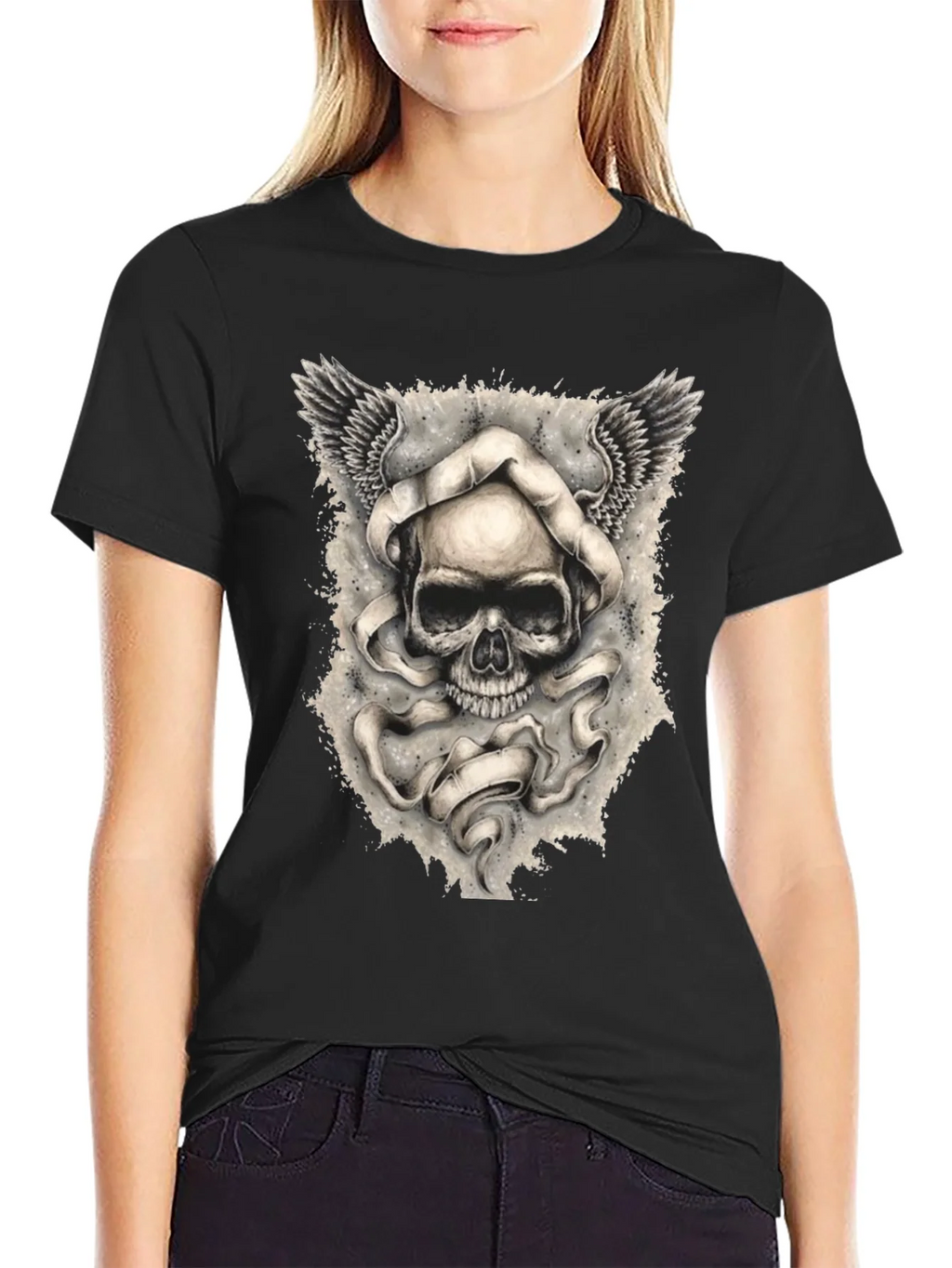 Skull with Wings Graphic Print Mens T-Shirt product image 2