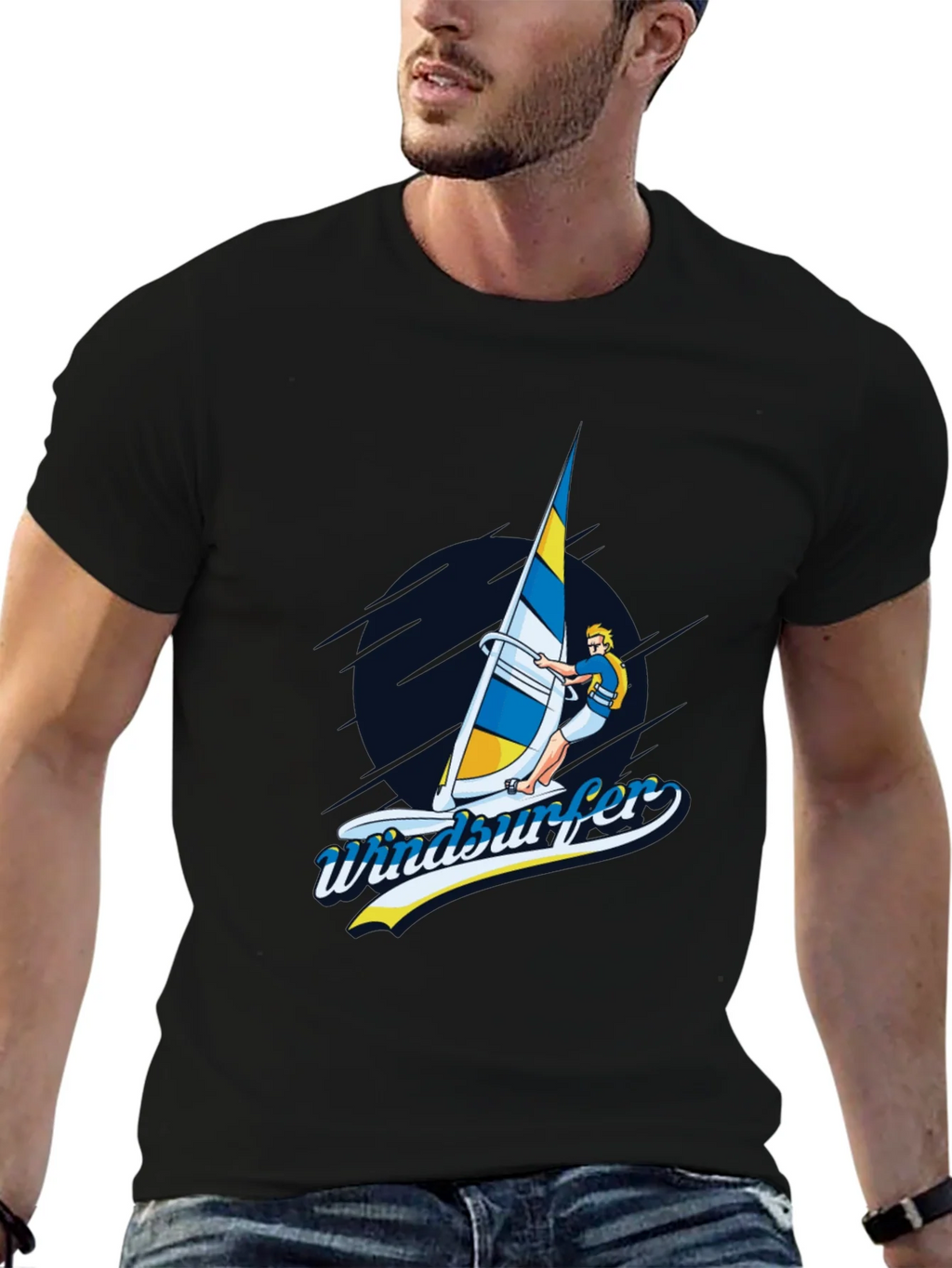 Windsurfer Graphic T-Shirt Black Cotton Tee product image 6