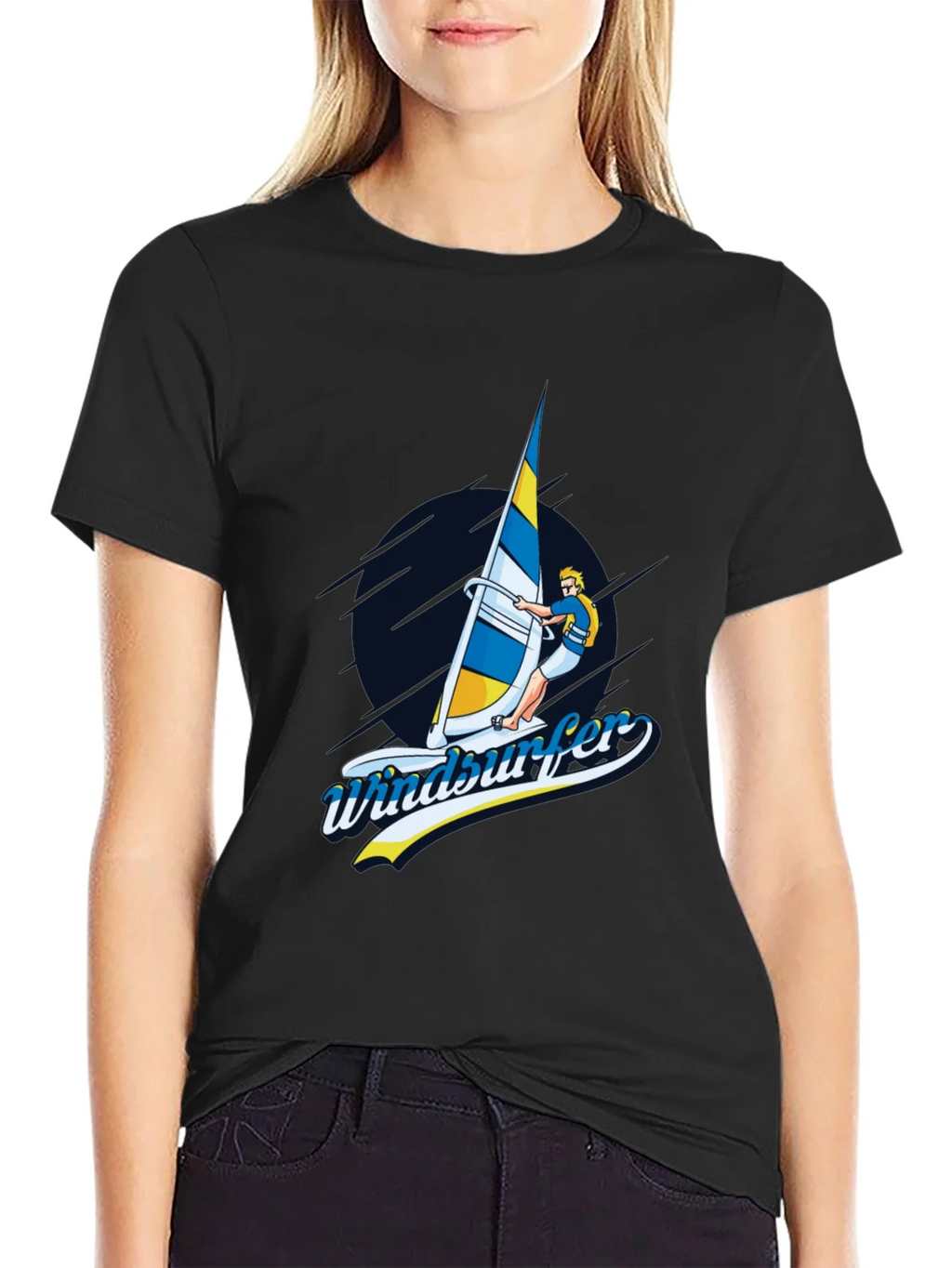 Windsurfer Graphic T-Shirt Black Cotton Tee product image 2
