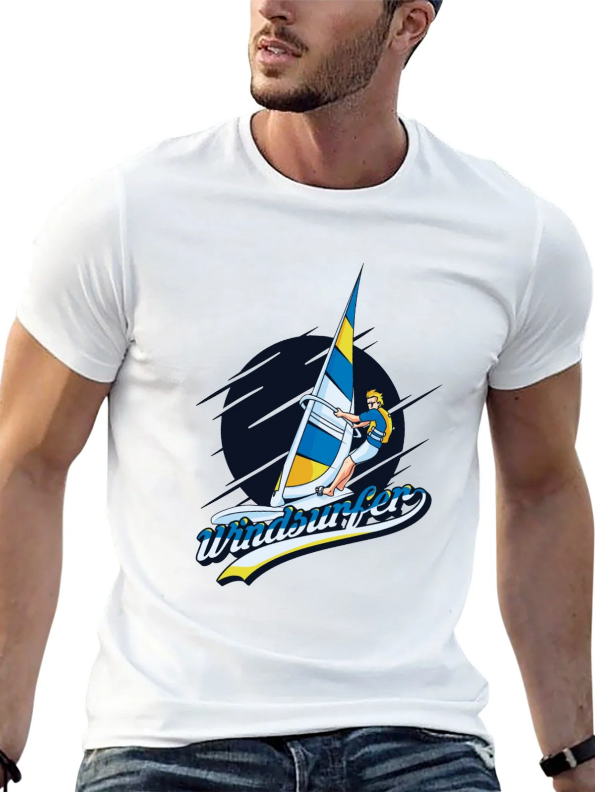 Windsurfer Graphic T-Shirt Black Cotton Tee product image 12