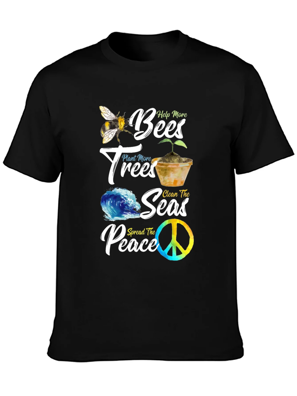 Eco-Friendly Graphic Tee: Bees Trees Seas Peace product image 3