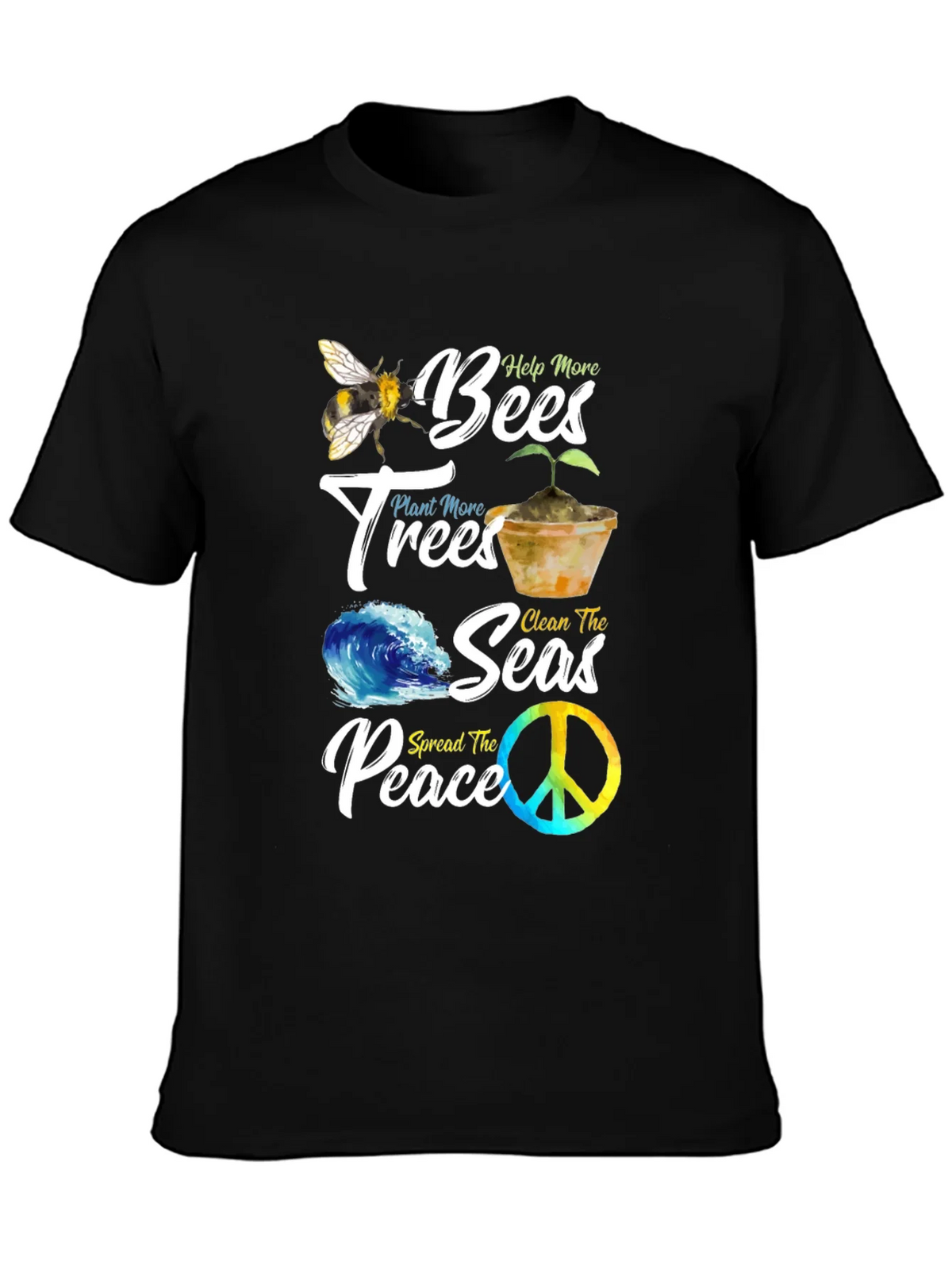 Eco-Friendly Graphic Tee: Bees Trees Seas Peace product image 3