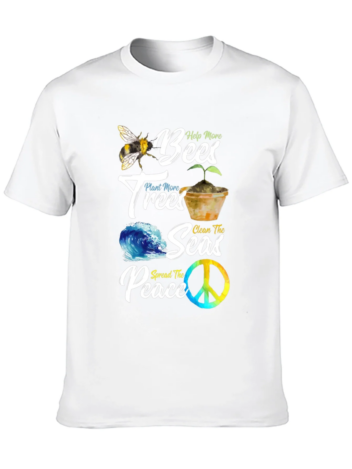Eco-Friendly Graphic Tee: Bees Trees Seas Peace product image 9