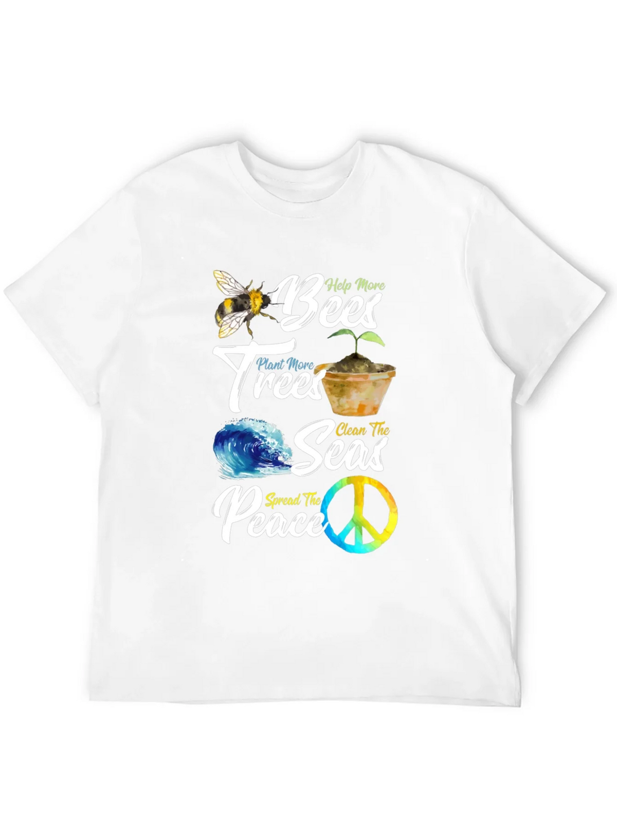 Eco-Friendly Graphic Tee: Bees Trees Seas Peace product image 11