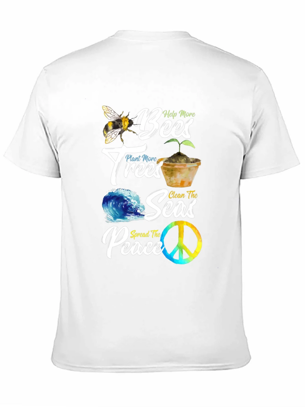 Eco-Friendly Graphic Tee: Bees Trees Seas Peace product image 10
