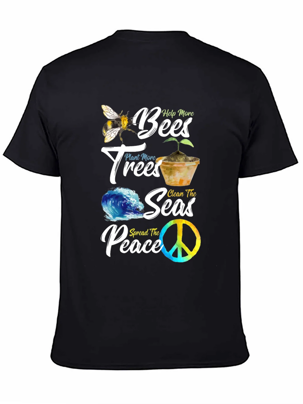 Eco-Friendly Graphic Tee: Bees Trees Seas Peace product image 4