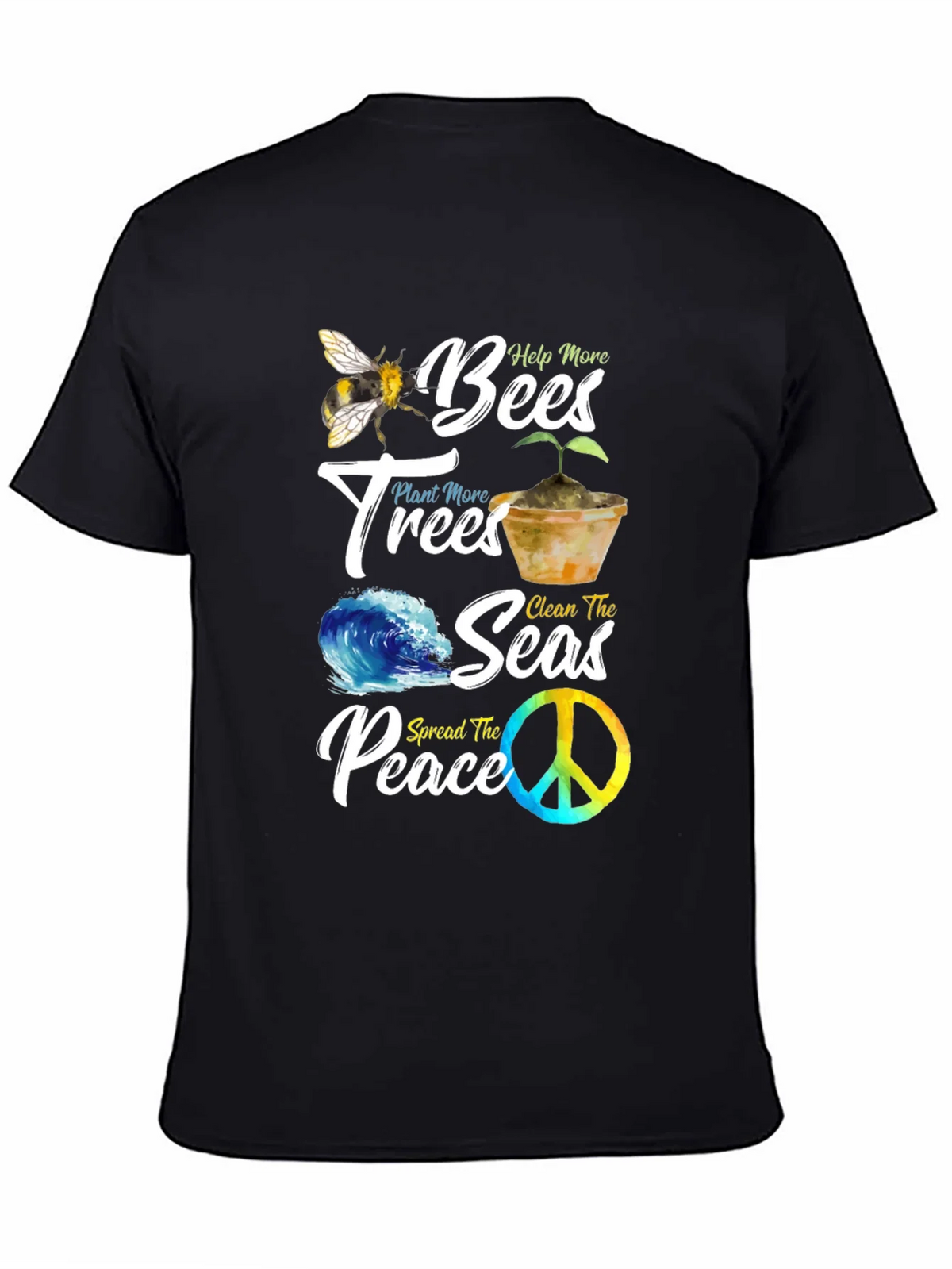 Eco-Friendly Graphic Tee: Bees Trees Seas Peace product image 4