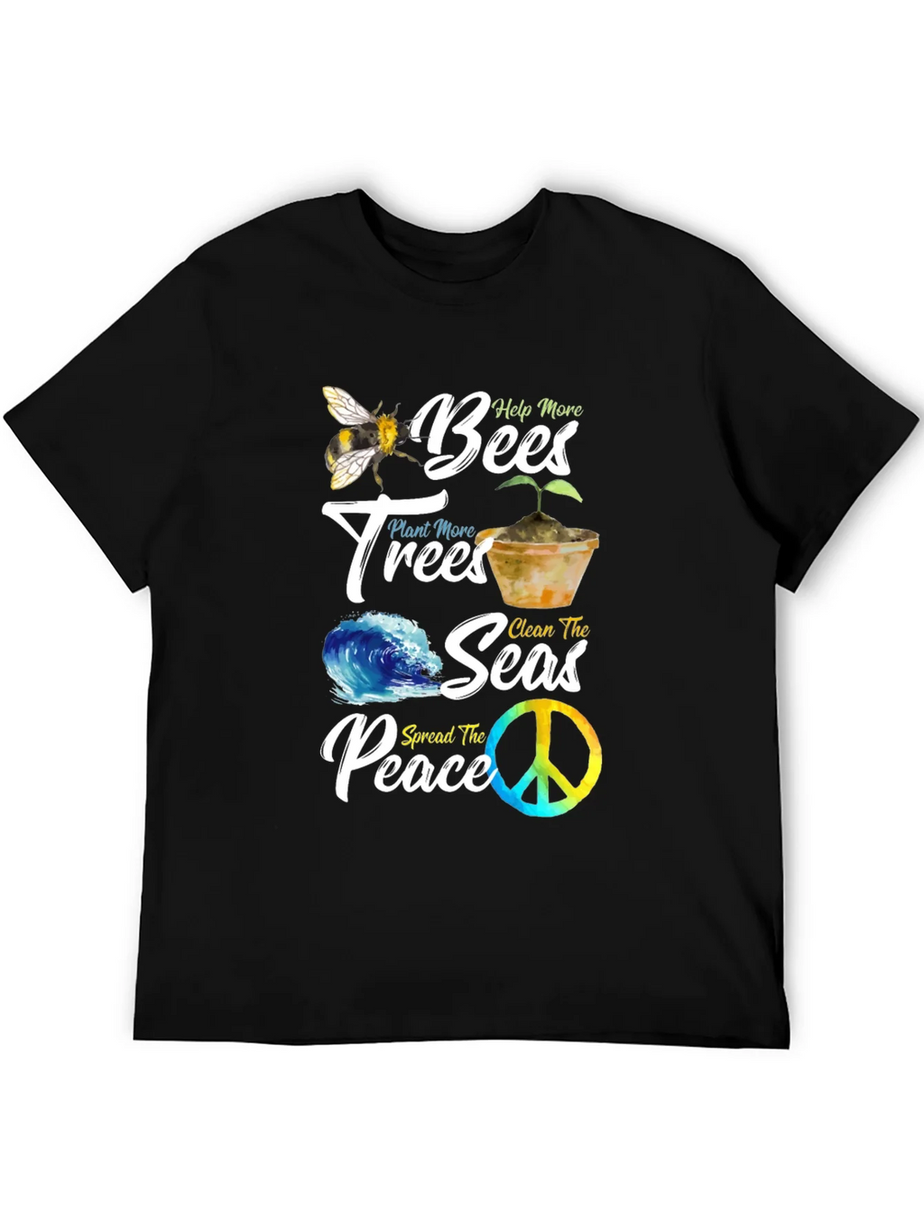 Eco-Friendly Graphic Tee: Bees Trees Seas Peace product image 5