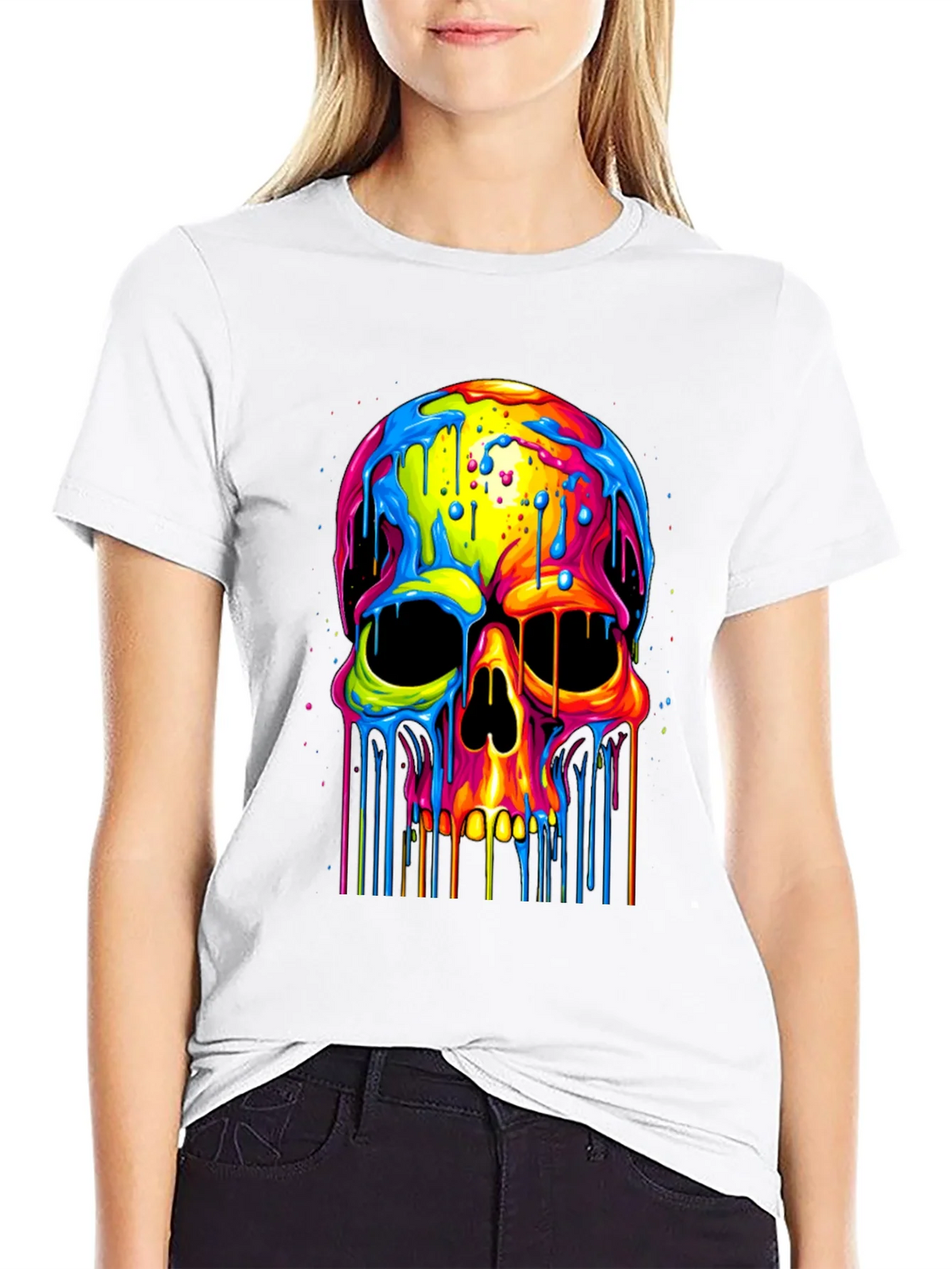 Colorful Dripping Skull Graphic Tee product image 8