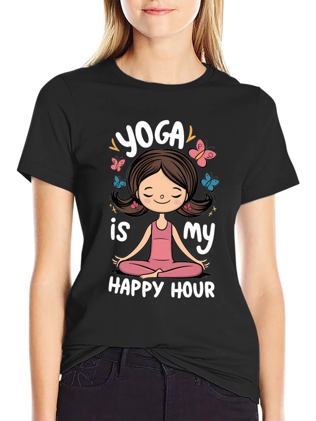 Yoga is My Happy Hour Black Graphic Tee product image 2